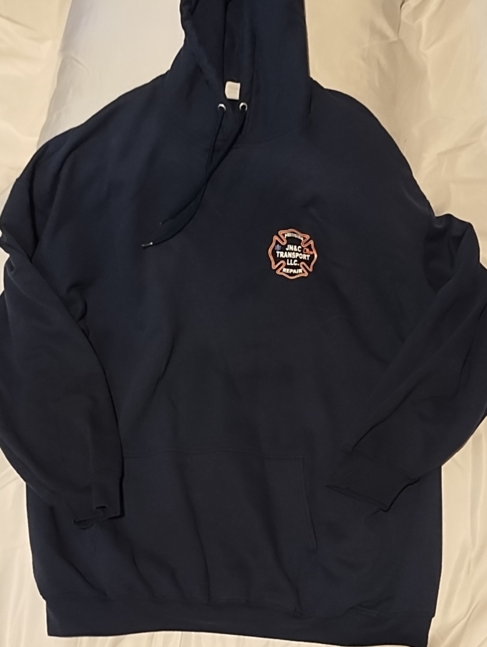 Port and Company Navy Hooded Sweatshirt with Small Chest Emblem VGC 4XLT.